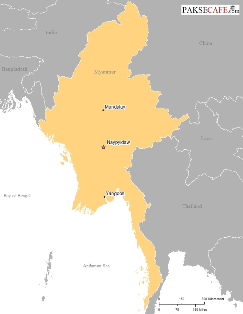 Map of Myanmar in South East Asia
