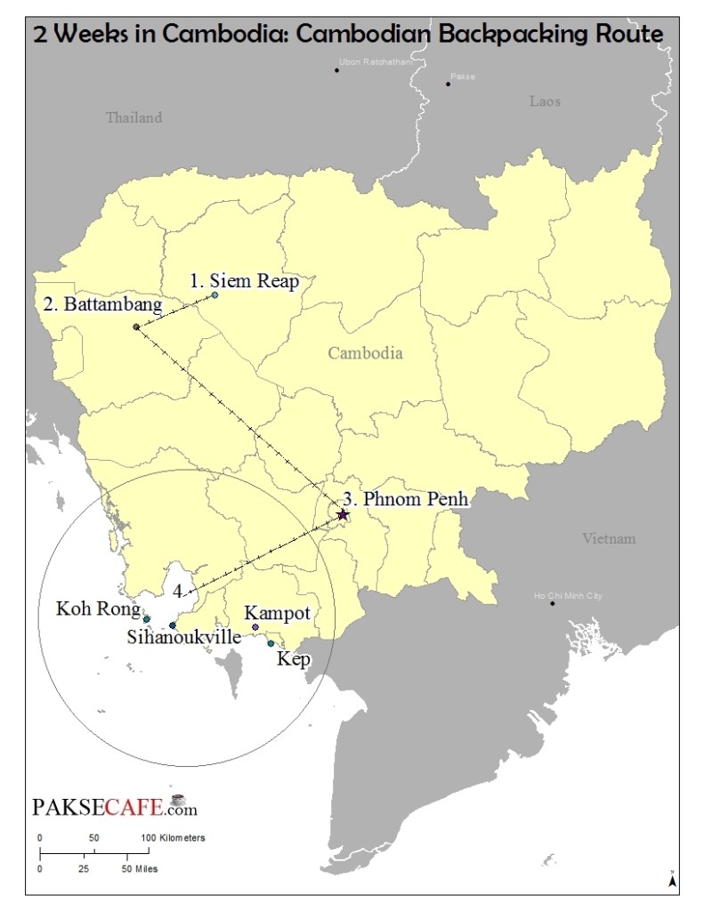 Map of Backpacking in Cambodia (2 Weeks)